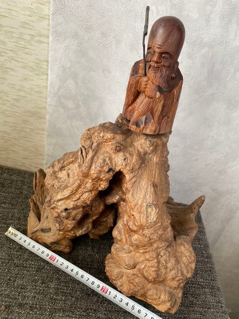 木像木彫り　福禄寿　寿老人　七福神　縁起物　置物　骨董