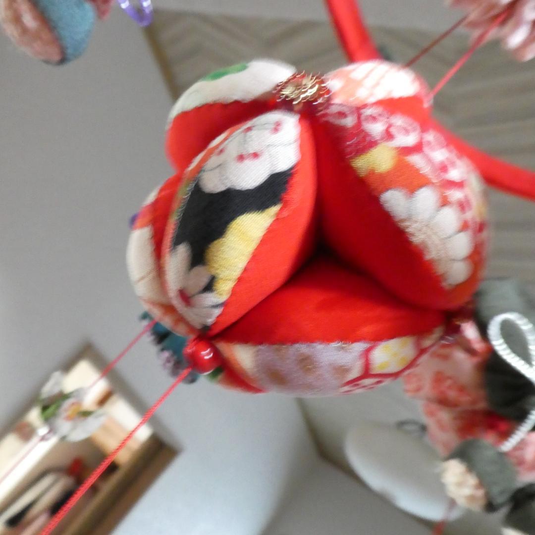 古布　正絹　吊るし椿　錦紗縮緬　アンティーク　疋田模様　さげもん　鬼しぼ