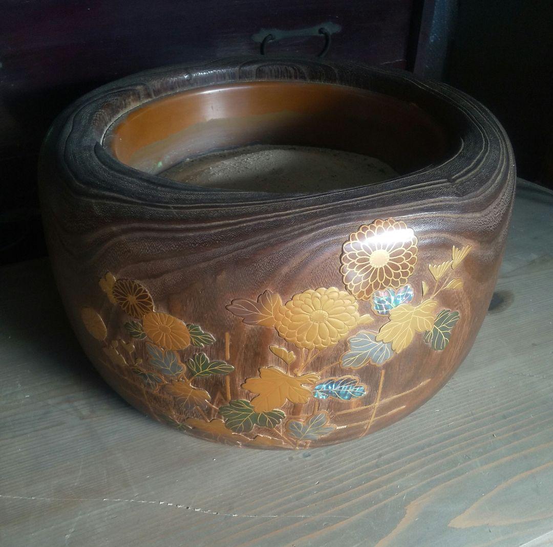 火鉢 時代物 桐火鉢 蒔絵 螺鈿細工 手炙り 古美術 古民具 漆芸 木製