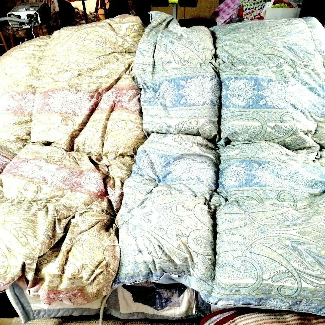 2枚組　水鳥羽毛100％　羽毛布団　詰物1.3kg　表裏地　綿100%