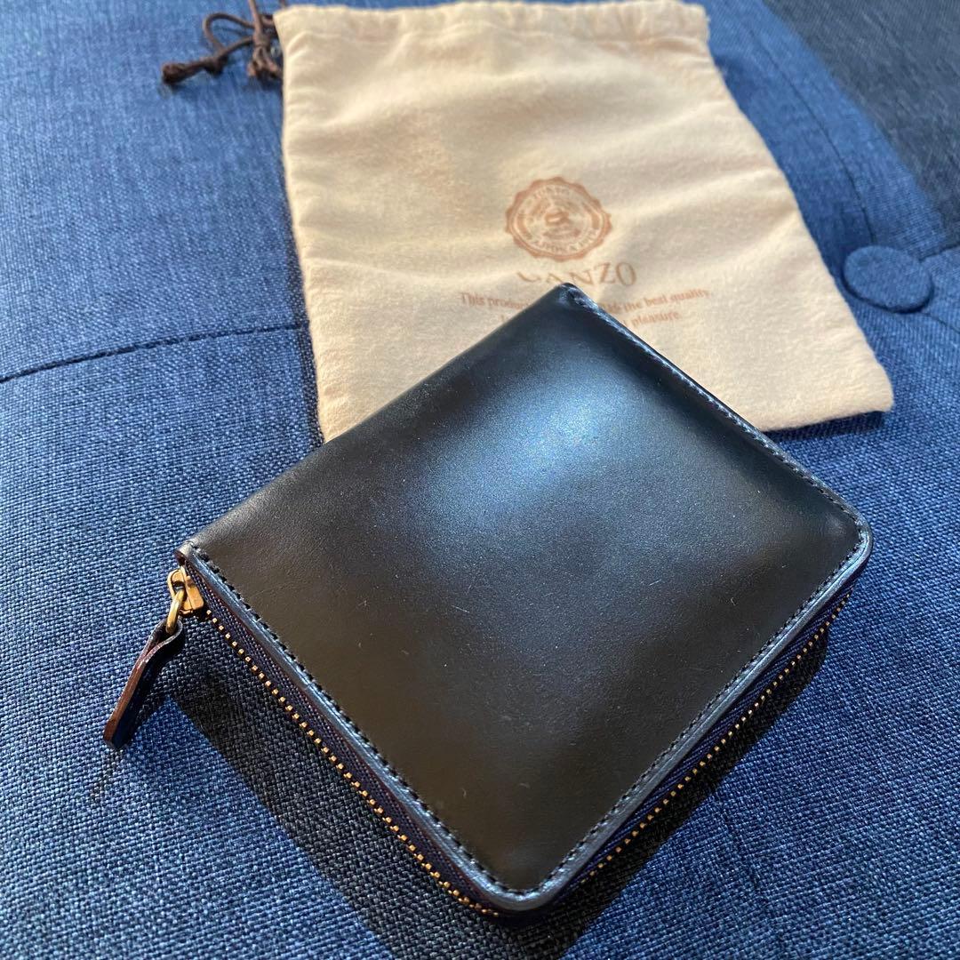 GANZO大阪限定 コンパクトジップウォレット　ネイビー×タバコ　コードバン