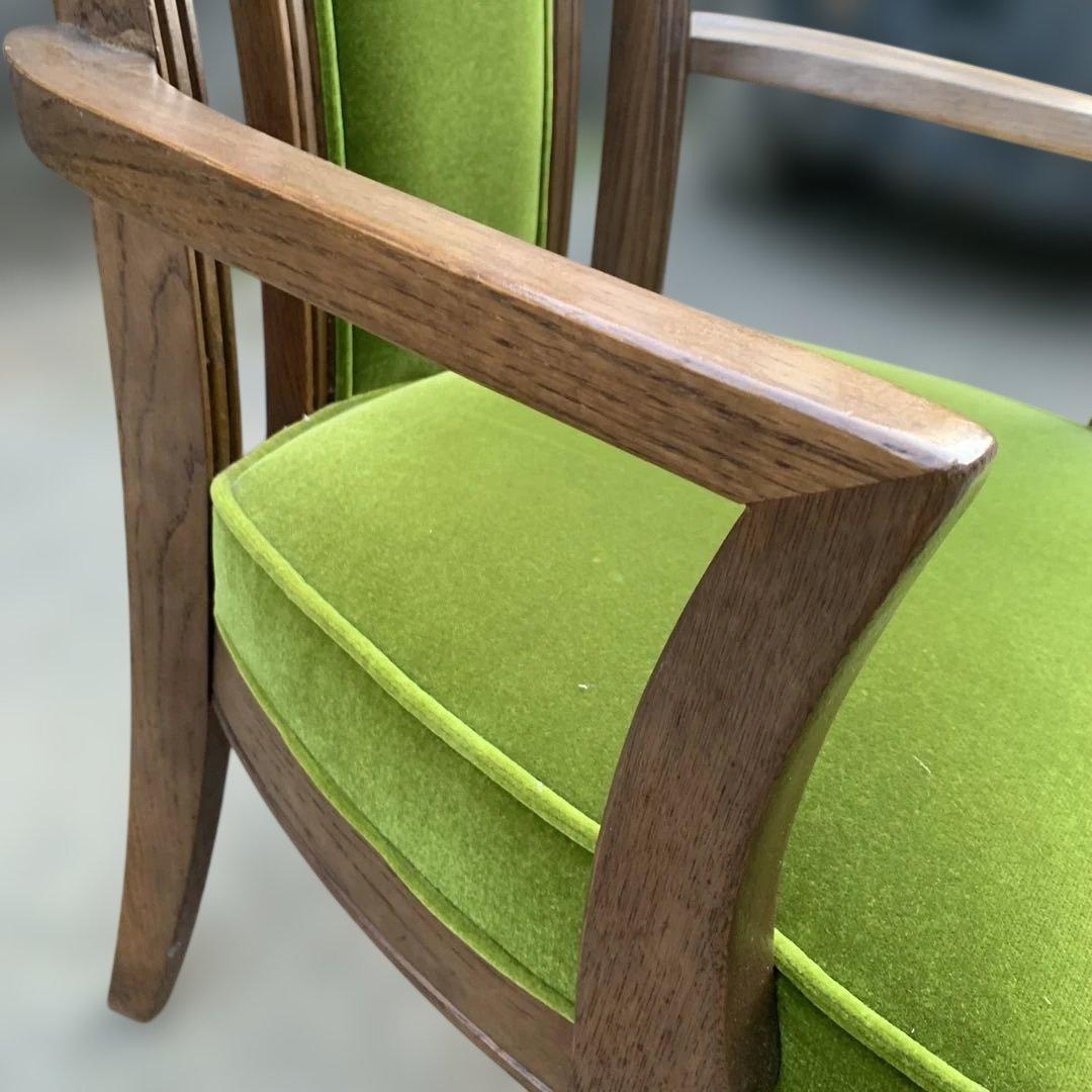 柏木工 KASHIWA アームチェア グリーンモケット ヴィンテージ家具