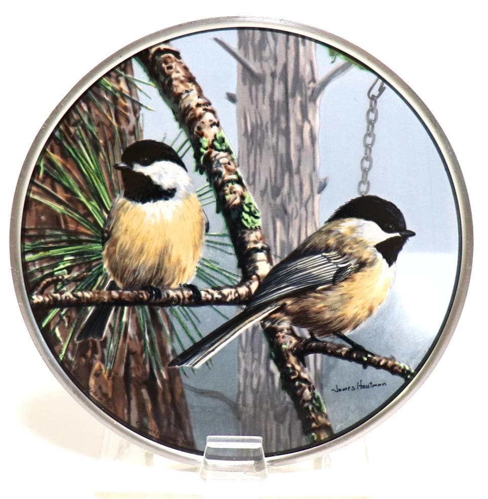 アカマツとアメリカコガラ ヴィンテージ ステンドグラス 鳥 ジム・ハウトマン