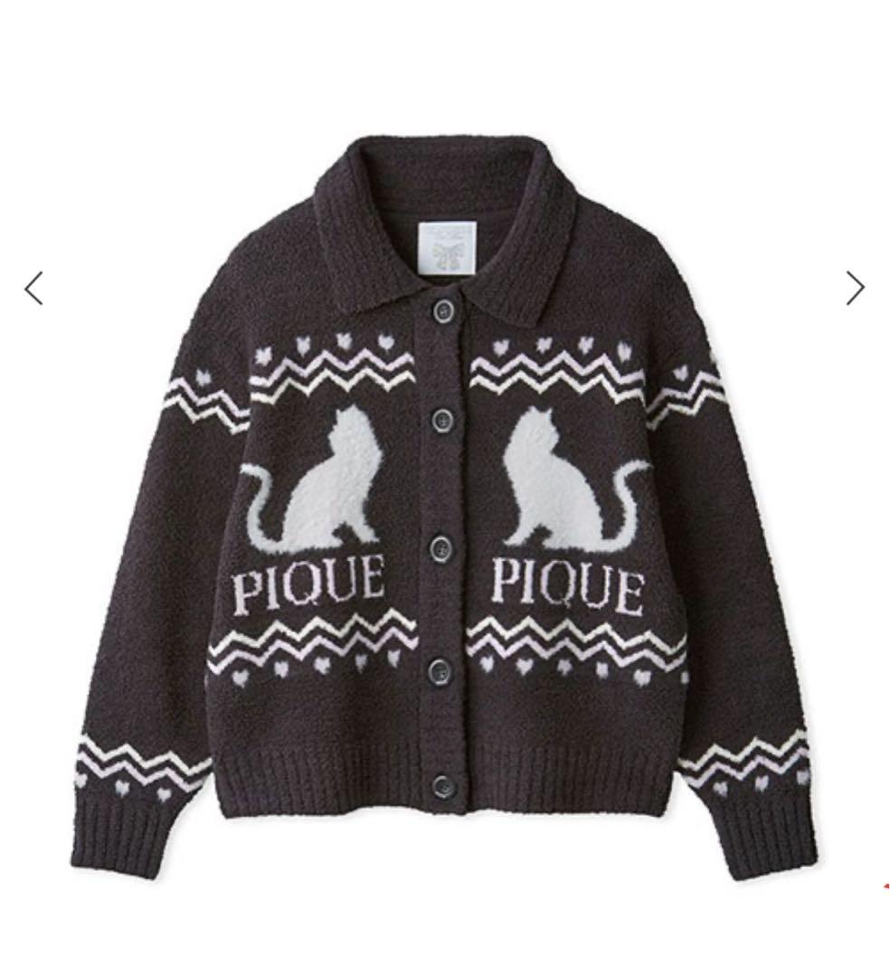 ジェラートピケ CATジャガード衿付きカーディガン　DGRY新品タグ付き