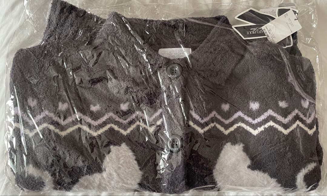 ジェラートピケ CATジャガード衿付きカーディガン　DGRY新品タグ付き