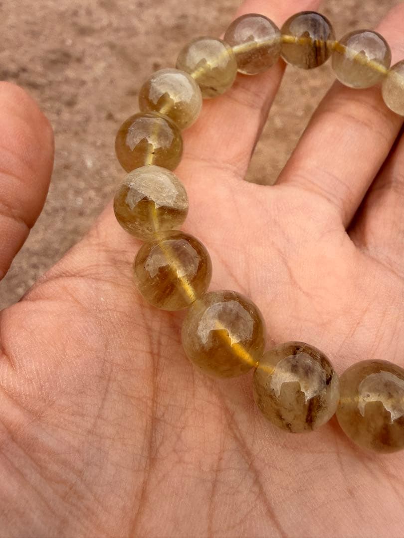 希少◇ブラックファントム入り リビアングラス　11.5mm　ブレスレット