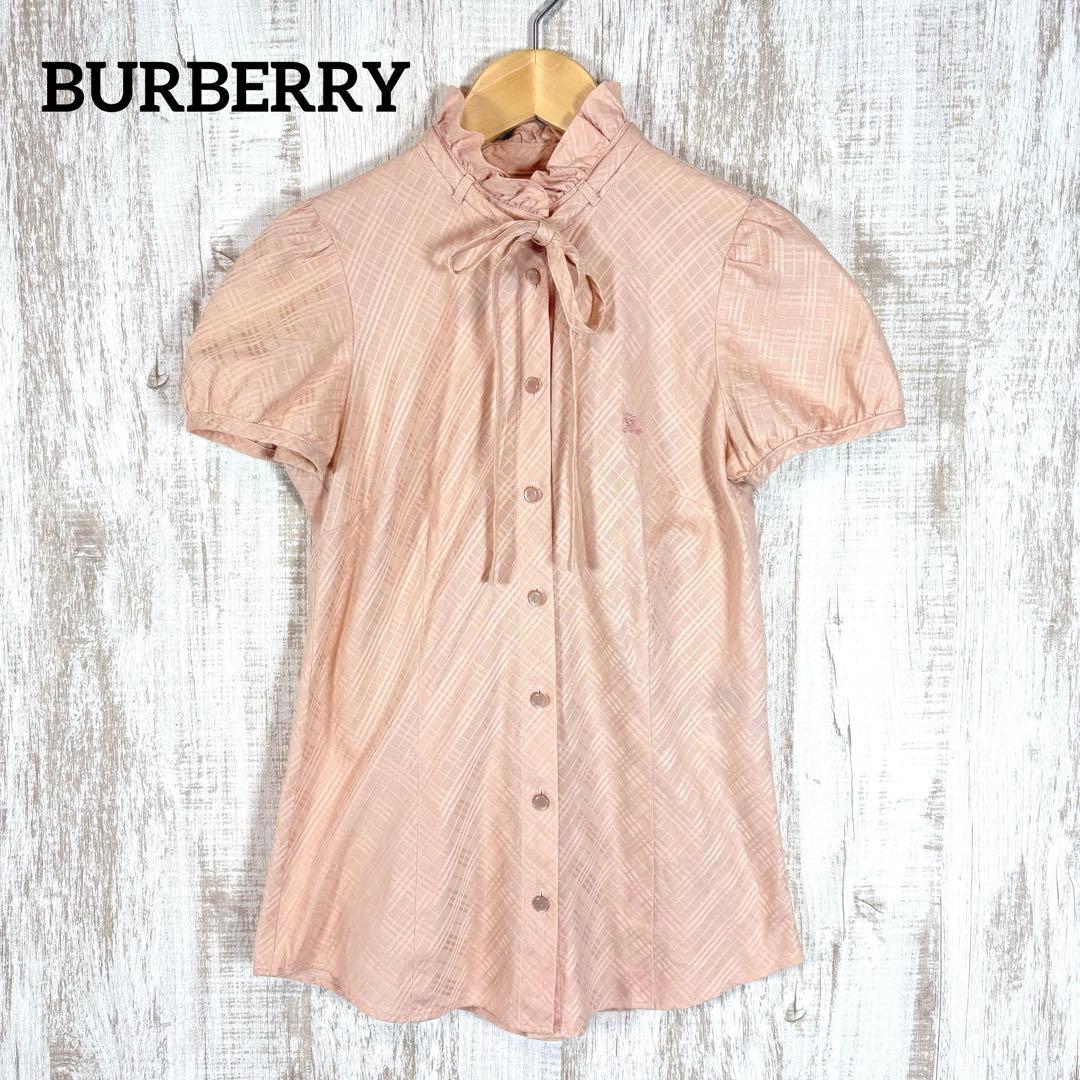 バーバリー ホースロゴ刺繍 シャドーノバチェック リボン パフスリーブ ブラウス