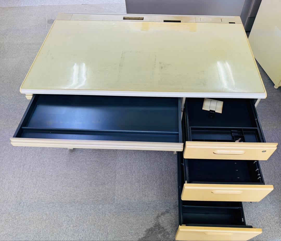 福岡発　テーブル 事務机 スチール 引き出し テーブル レトロ 120cm