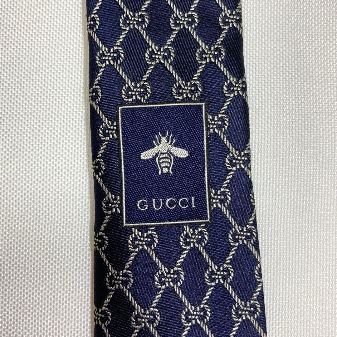 グッチ　GUCCI ネクタイGG柄 総柄　ネイビー　現行タグ　シルク　美品