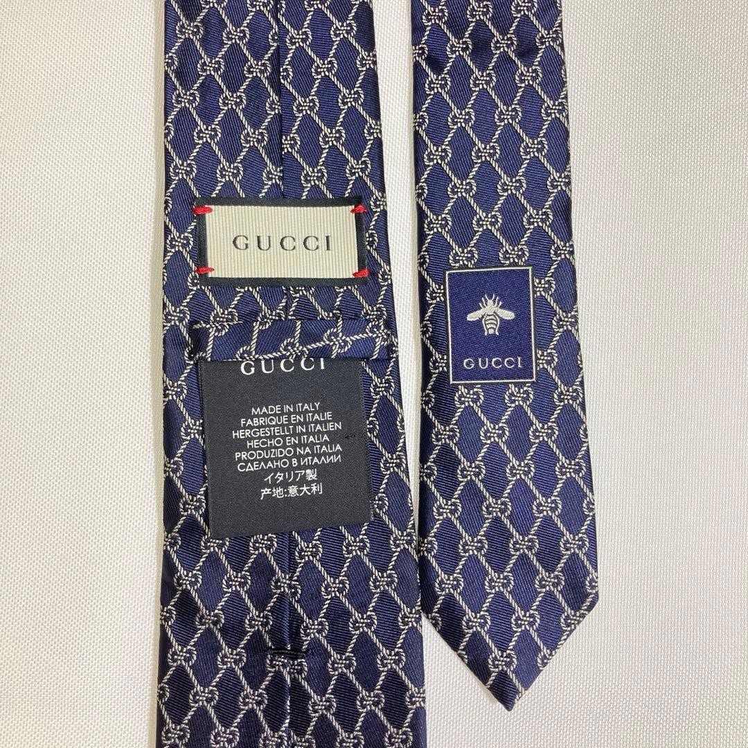 グッチ　GUCCI ネクタイGG柄 総柄　ネイビー　現行タグ　シルク　美品