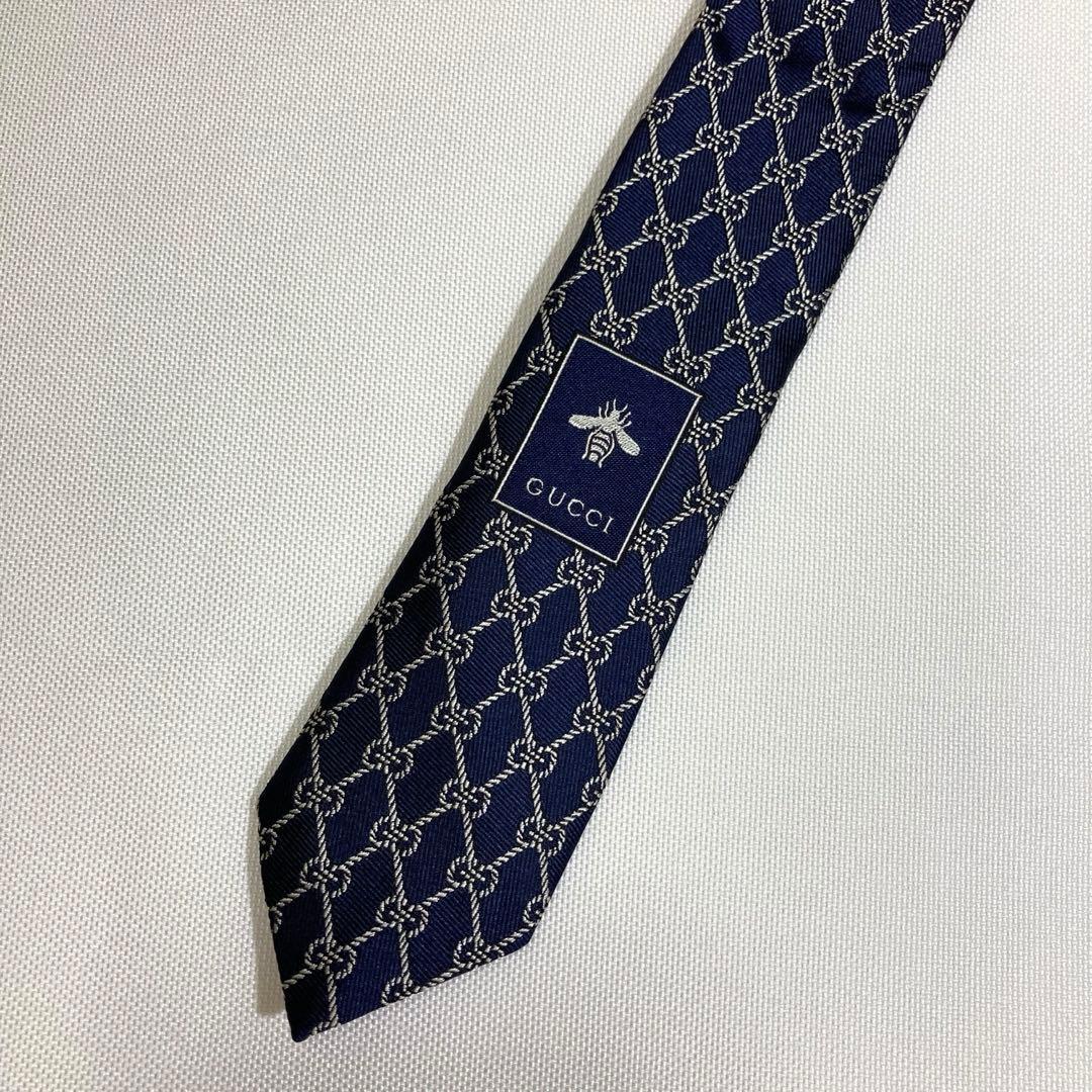 グッチ　GUCCI ネクタイGG柄 総柄　ネイビー　現行タグ　シルク　美品