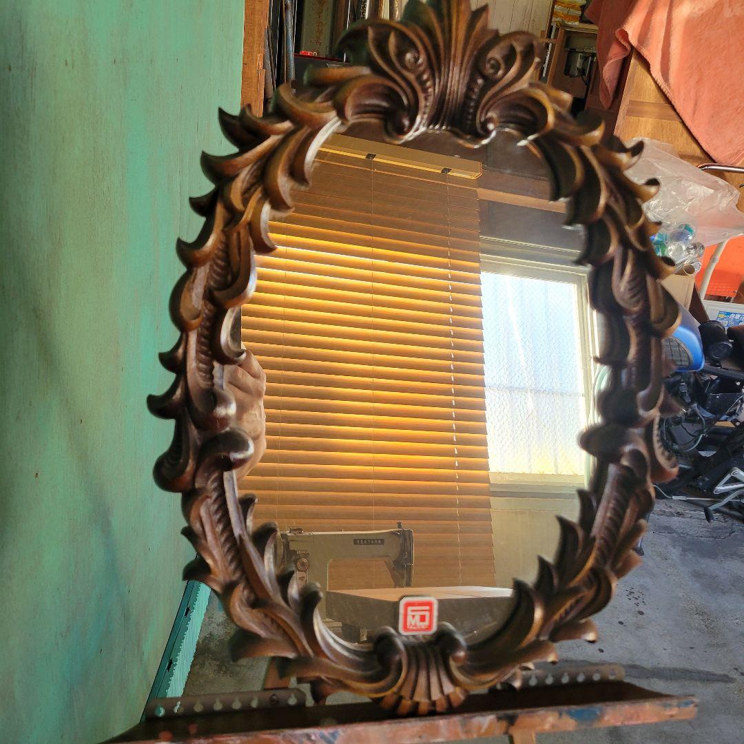 レトロ　アンティーク木彫り　掛鏡 レトロ