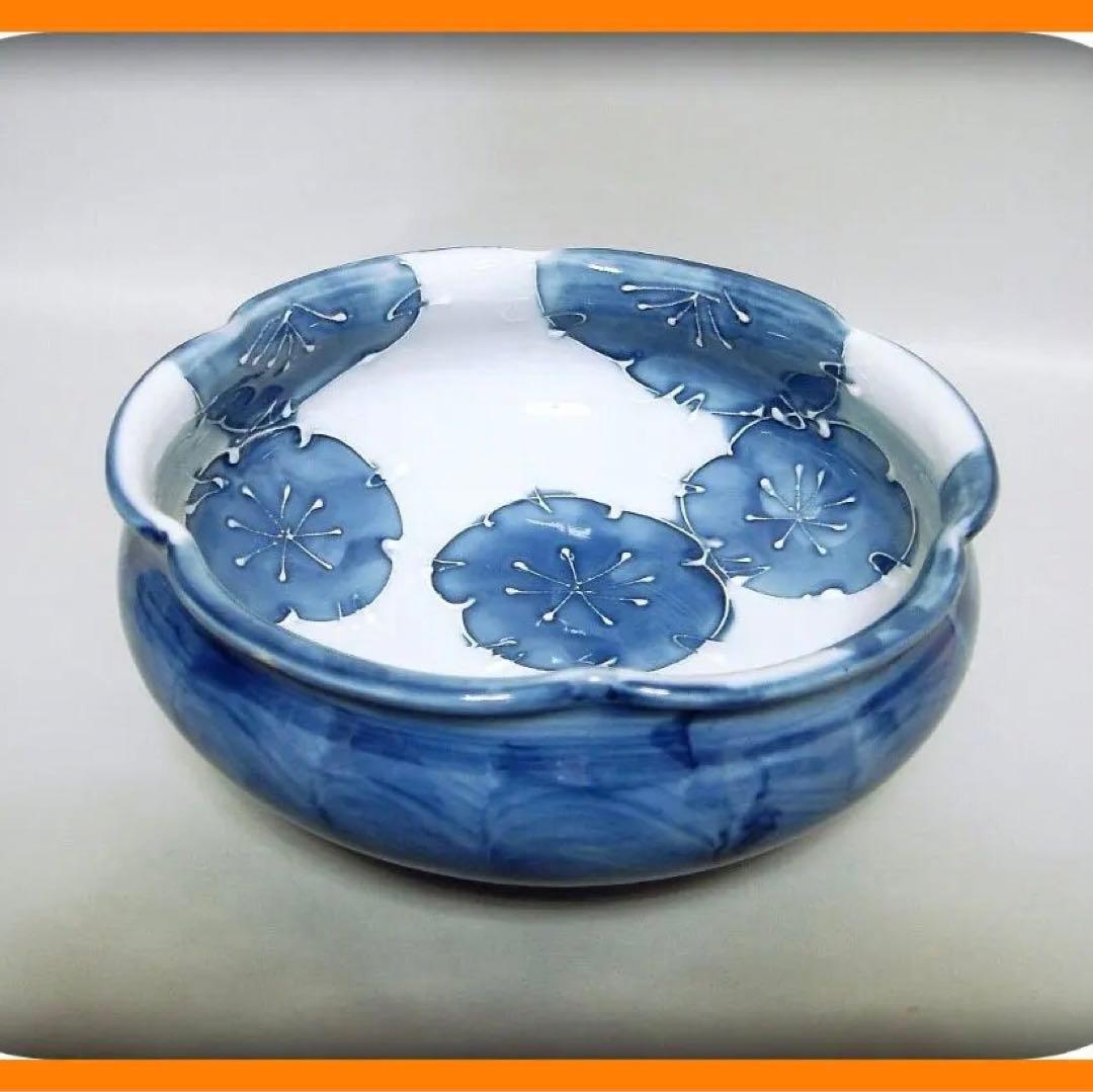 73『染付 花 輪花鉢』　/骨董品 古美術 アンティーク 古玩