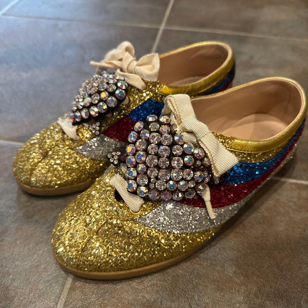 GUCCI グリッタースニーカーハートビジュー スニーカー