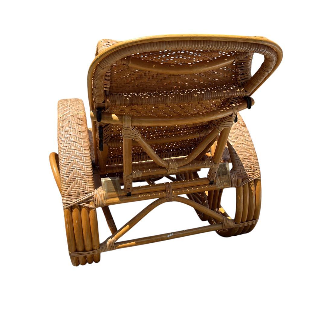 ラタンリクライニングチェア オットマン付き 1人掛けソファー 古家具