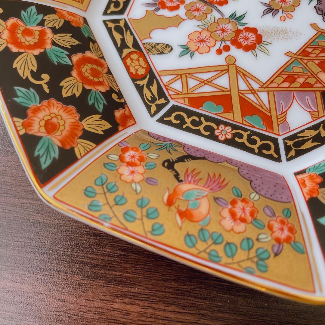 【未使用】　有田焼　青藍窯　古伊万里紋 金蘭手　金彩　八角皿　5枚揃