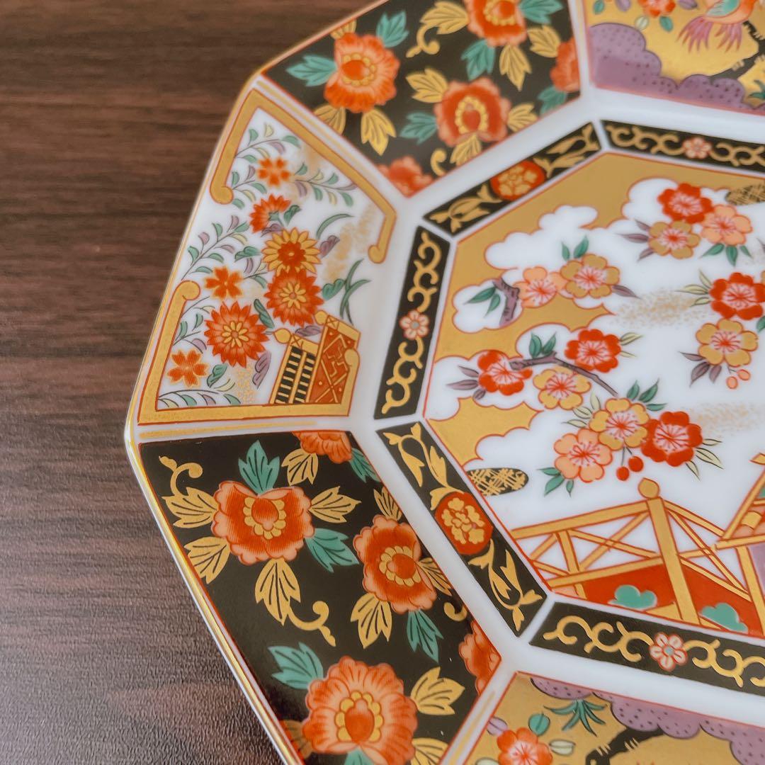 【未使用】　有田焼　青藍窯　古伊万里紋 金蘭手　金彩　八角皿　5枚揃