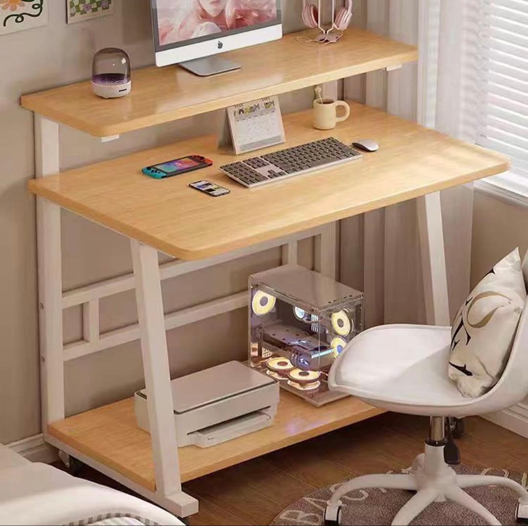 ホワイト 二重天板 パソコンデスク 80x50cm 勉強机