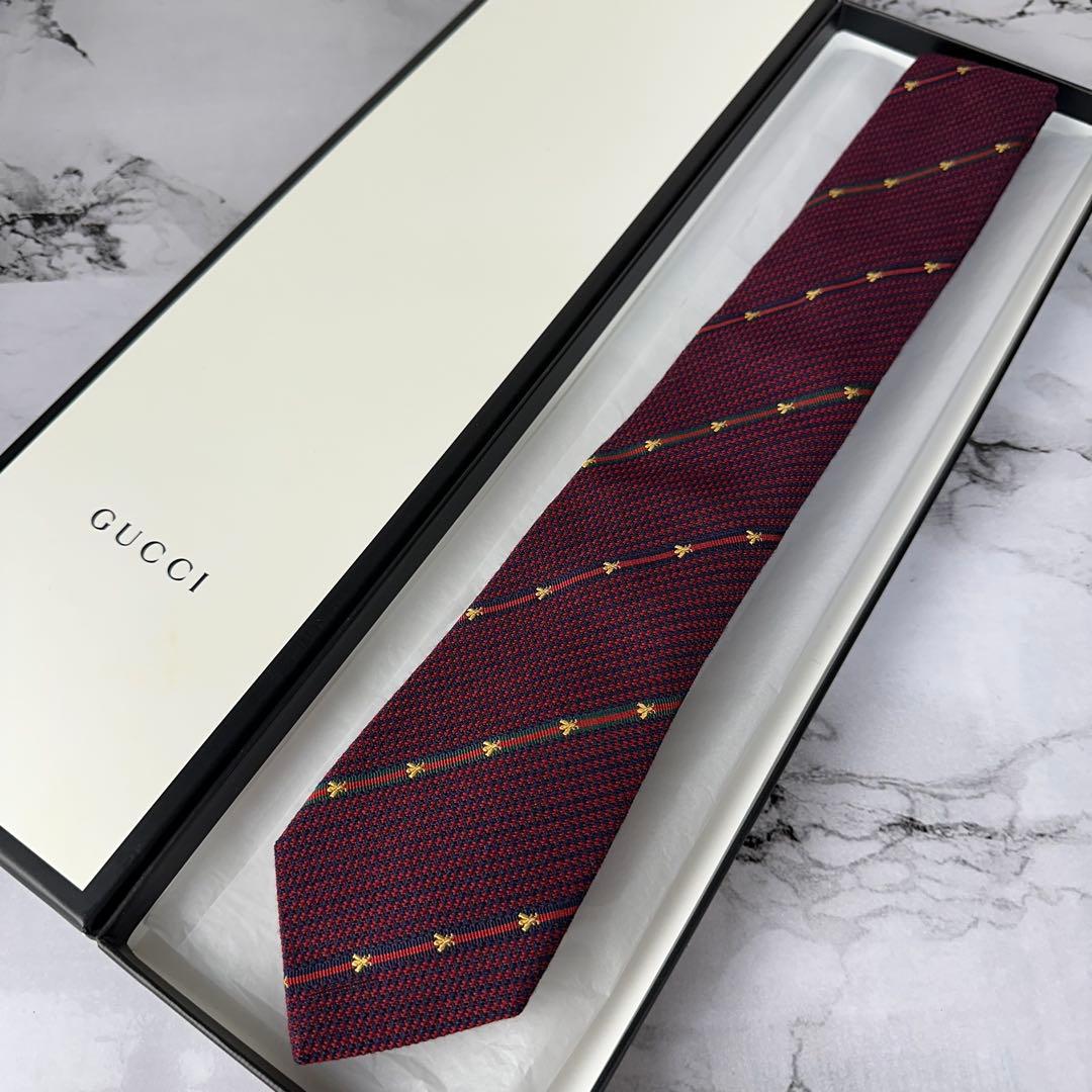 未使用級✨GUCCI 高級ネクタイ ビー ストライプ 7cm