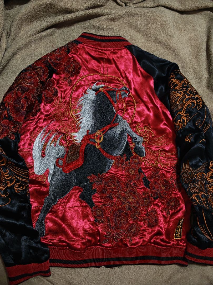 絡繰魂 馬 日本限定 スカジャン 花 unisex レーヨン ２面用 珍