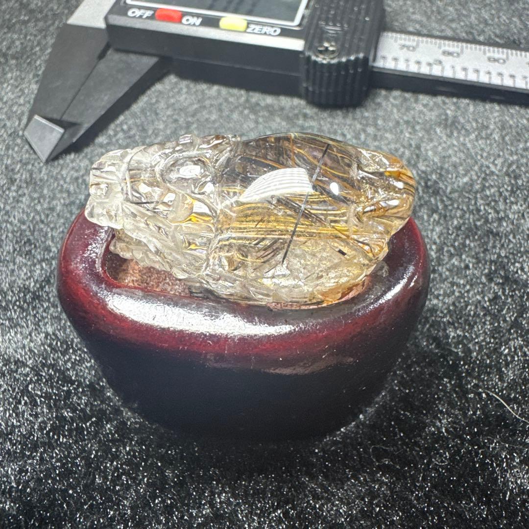 【高品質】ゴールドルチル　龍亀　天然石置物　2個セット　台座付