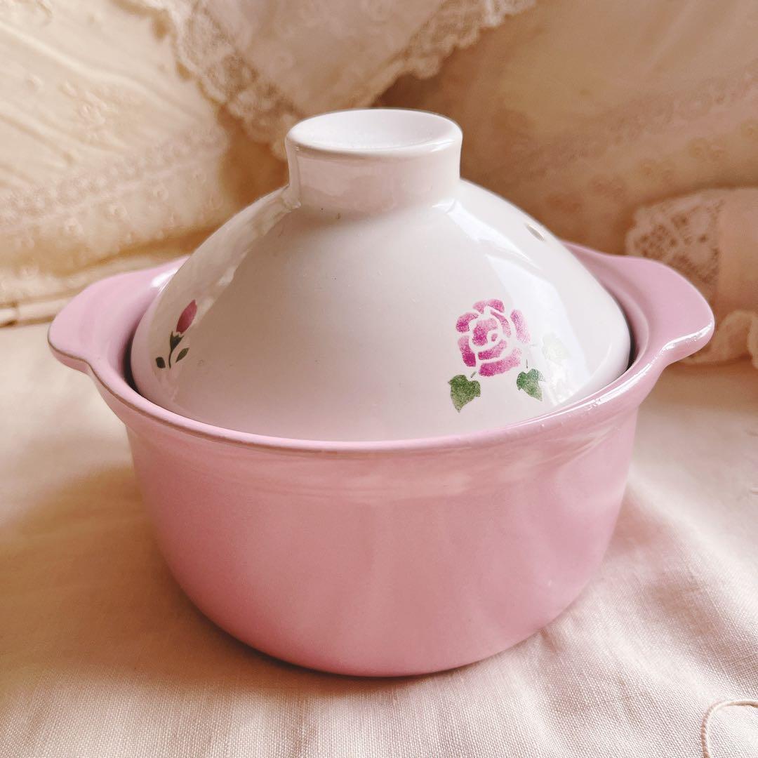 お値下げ♡マニー♡ローズ土鍋ピンク両手鍋イマンダイアナローズバスケットニトリ薔薇