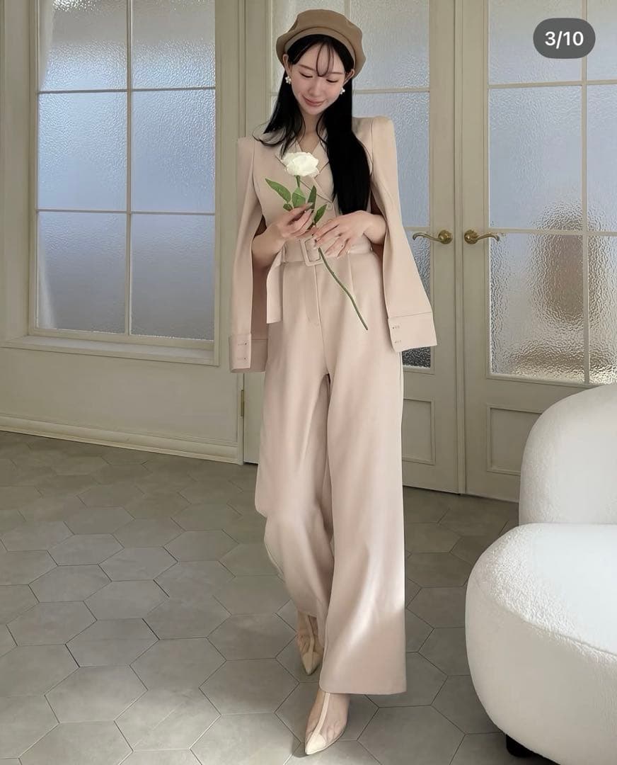 party ベルト付ケープ風オールインワン