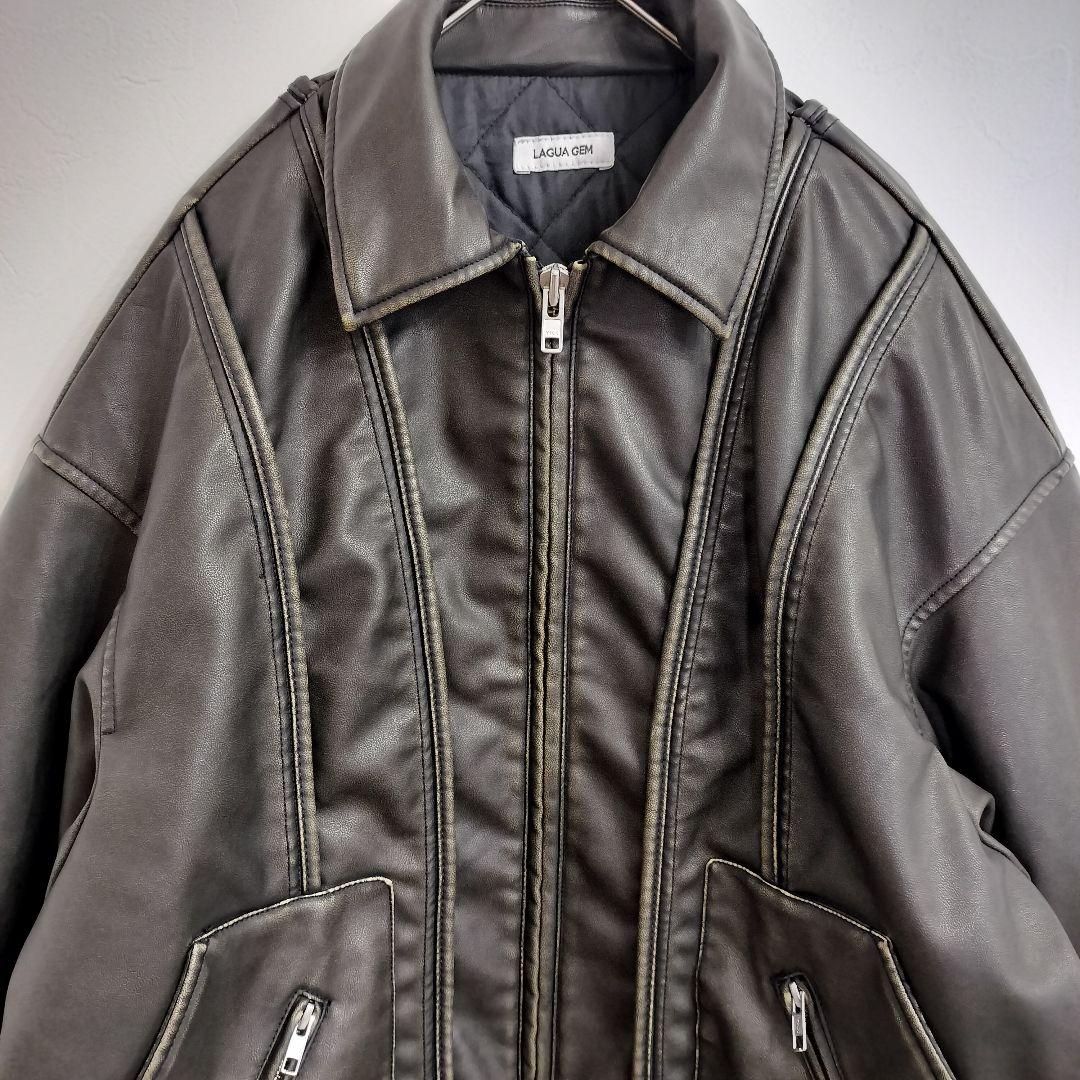【ラグアジェム】 フェイクレザーヴィンテージジャケット メンズライク