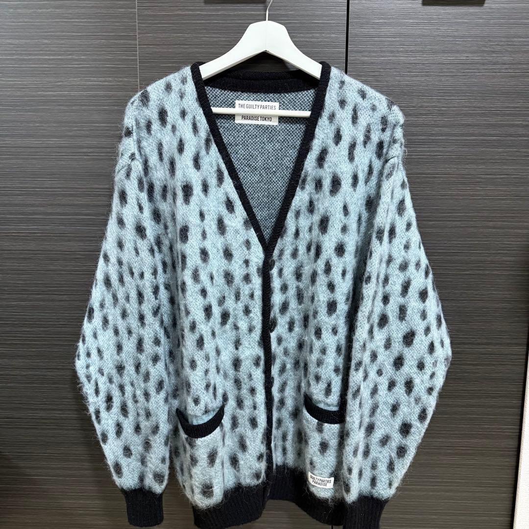 【即完売品】WACKOMARIA レオパードカーディガン　ライトブルー　モヘア