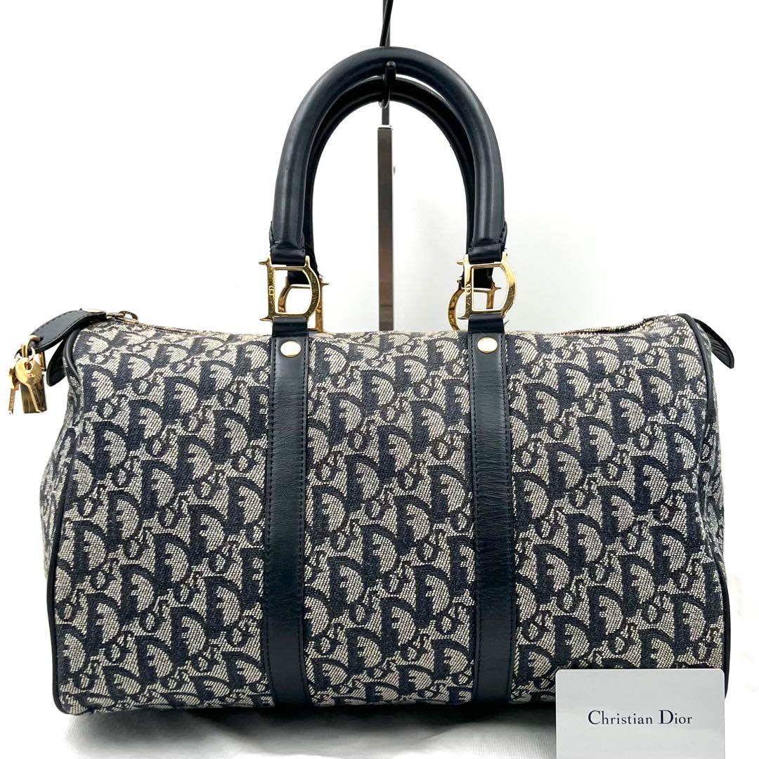 《美品》 ギャラ付 Dior トロッター柄 D金具 ボストンバッグ 南京錠