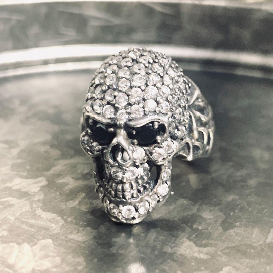 専用 vintage silver skull fullstone ring