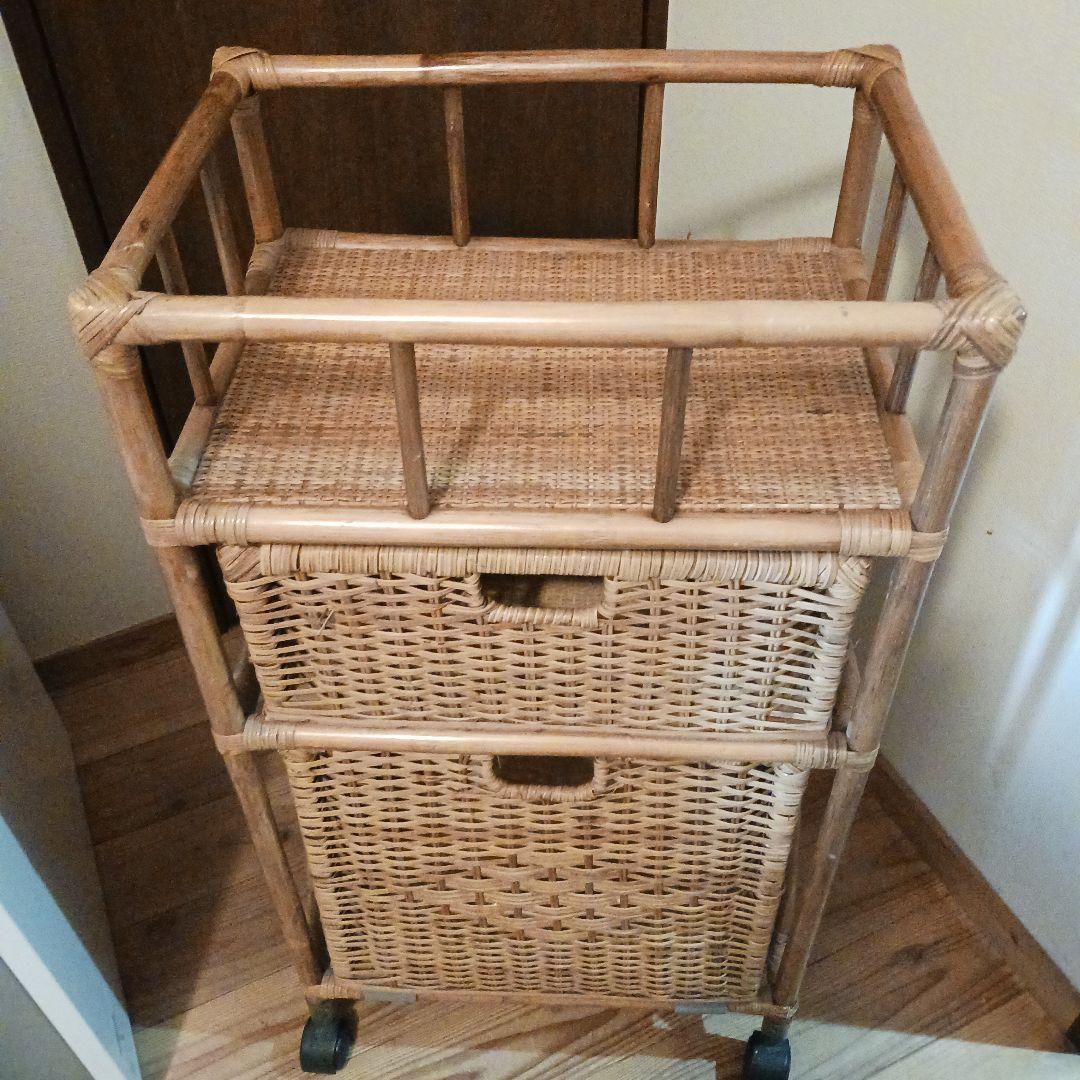 ラタン　　藤家具　　ランドリー　　　　 　　収納　　ワゴン　キャスター付き
