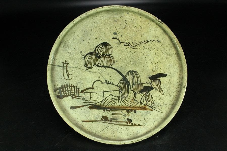 絵瀬戸 行燈皿 碗 時代物 二件(K-YC584)