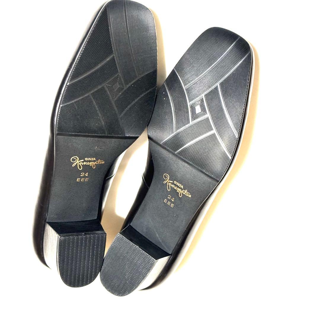 極美品！銀座かねまつ レザー　パンプス　24㎝　EEE 黒　面接　お受験　入学式