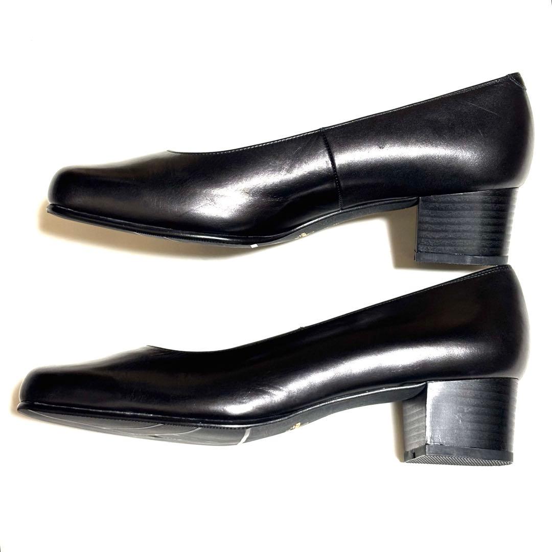極美品！銀座かねまつ レザー　パンプス　24㎝　EEE 黒　面接　お受験　入学式