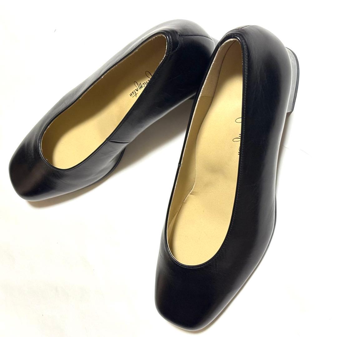 極美品！銀座かねまつ レザー　パンプス　24㎝　EEE 黒　面接　お受験　入学式