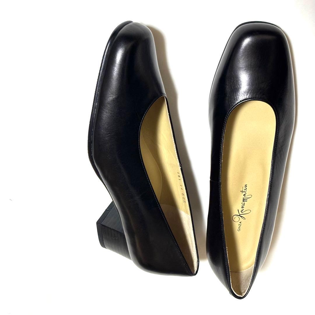 極美品！銀座かねまつ レザー　パンプス　24㎝　EEE 黒　面接　お受験　入学式