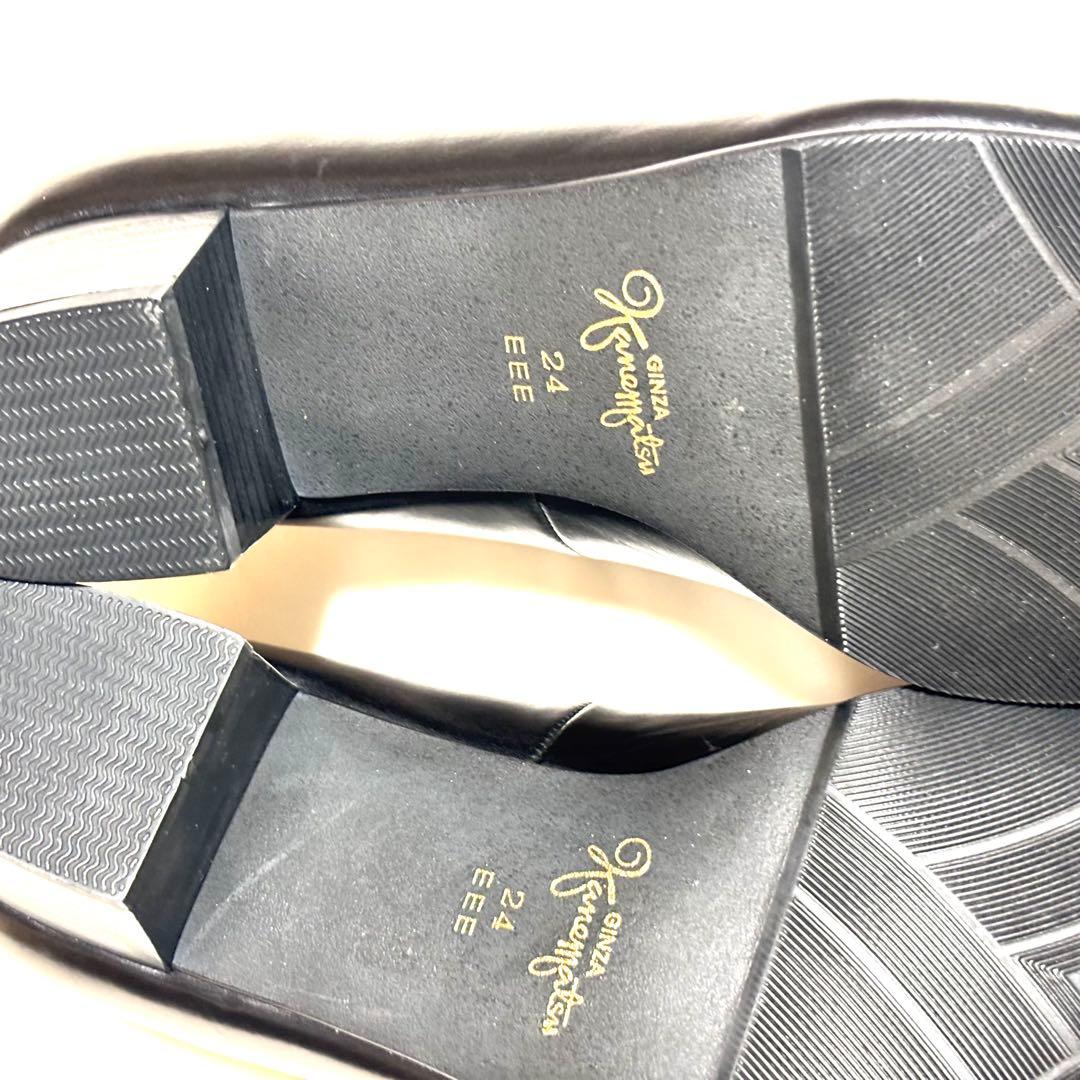 極美品！銀座かねまつ レザー　パンプス　24㎝　EEE 黒　面接　お受験　入学式