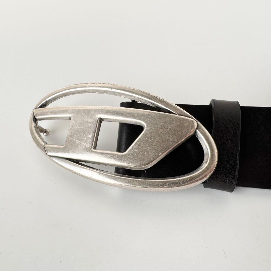 【美品】DIESEL レザー　べルト ブラック ロゴ バックル