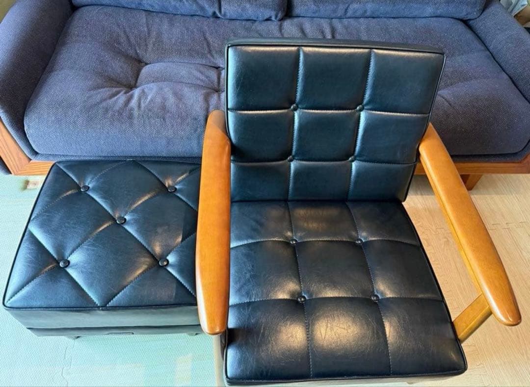カリモク60 Kチェア 1シーター ブラック オットマン セット