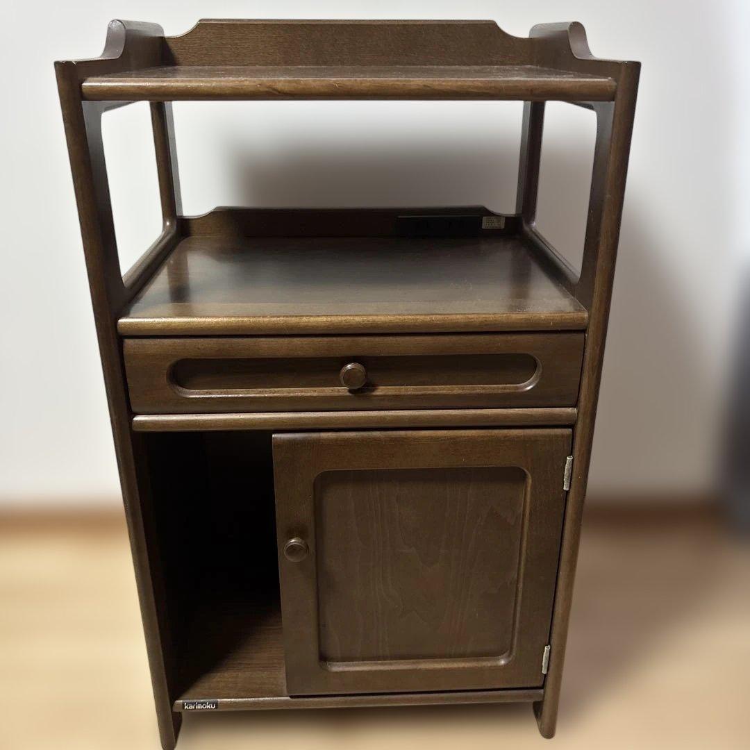 カリモク　電話台　木製　コンセント付き　収納　美品寄り　最安値