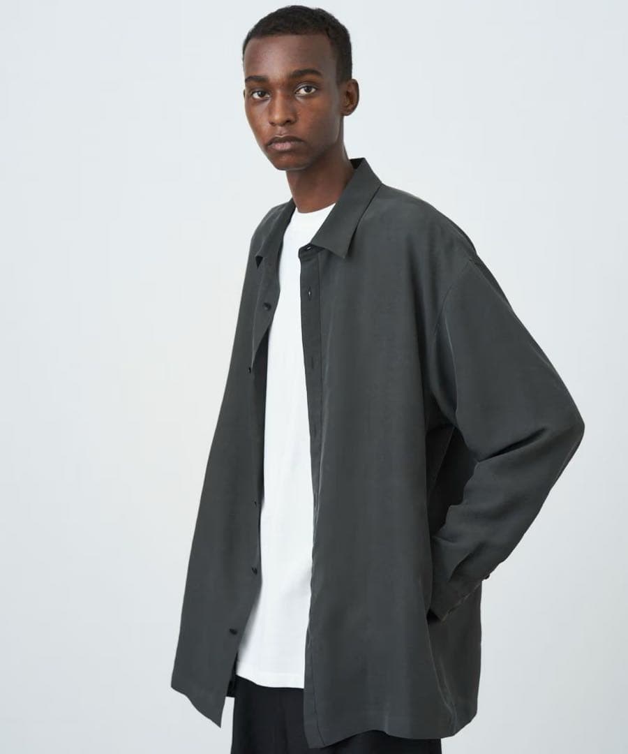 ATON シルクシャツ　チャコールグレー