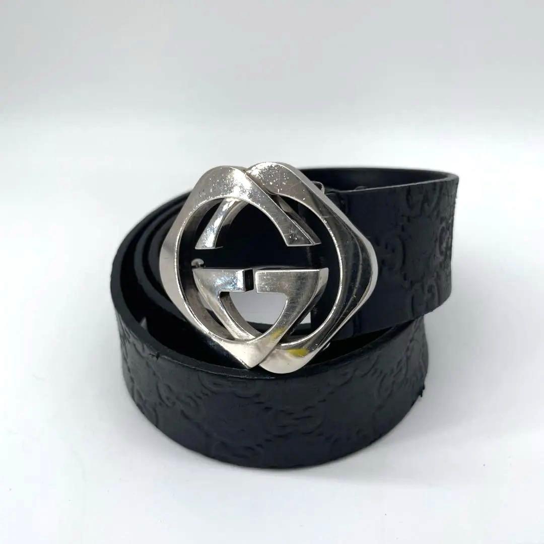 15319✨良品✨GUCCI グッチ レザー GG総柄 G金具 ベルト ブラック