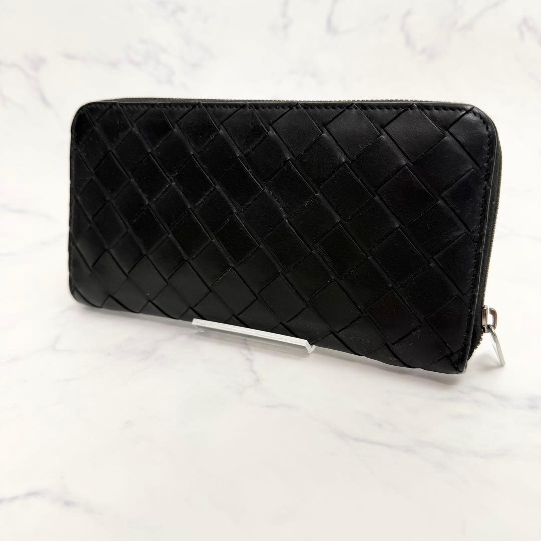 極美品　BOTTEGA VENETA マキシイントレチャート 長財布 黒 × 緑