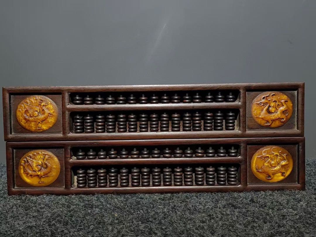 旧藏 文房具 木製　镇尺算盘 そろばん　開運　置物　2点インテリア　飾り