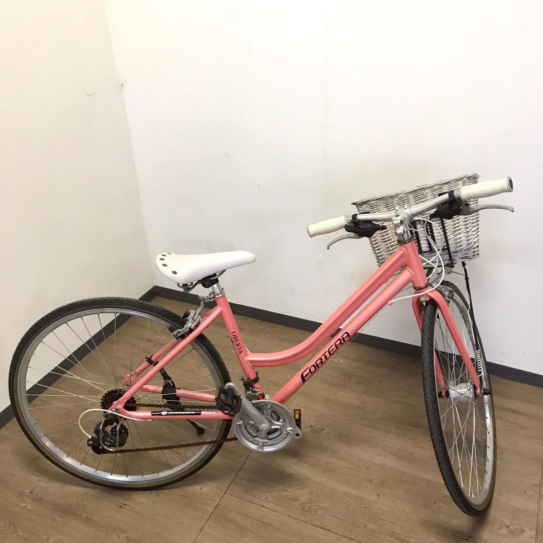 福岡 クロスバイク 約27インチ 変速21段 ピンク LEDライト