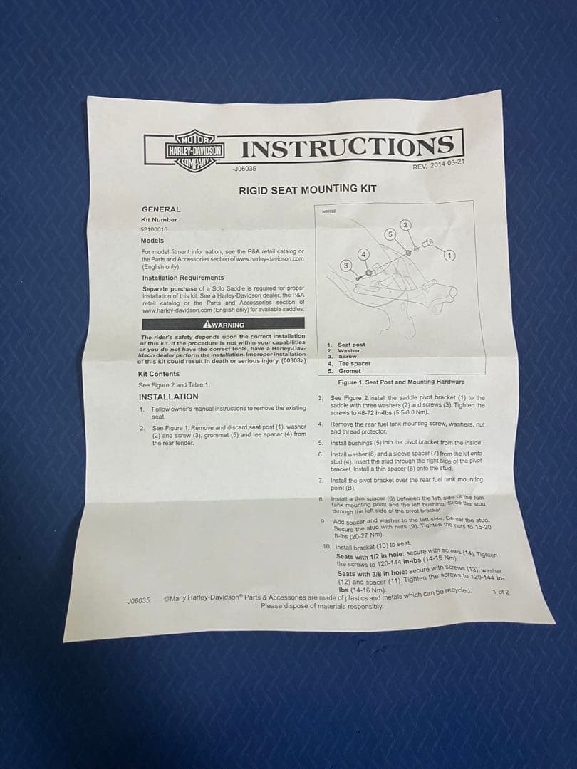 新品　ハーレー　スポーツスター　シート　リジットマウントサドルインストールキット