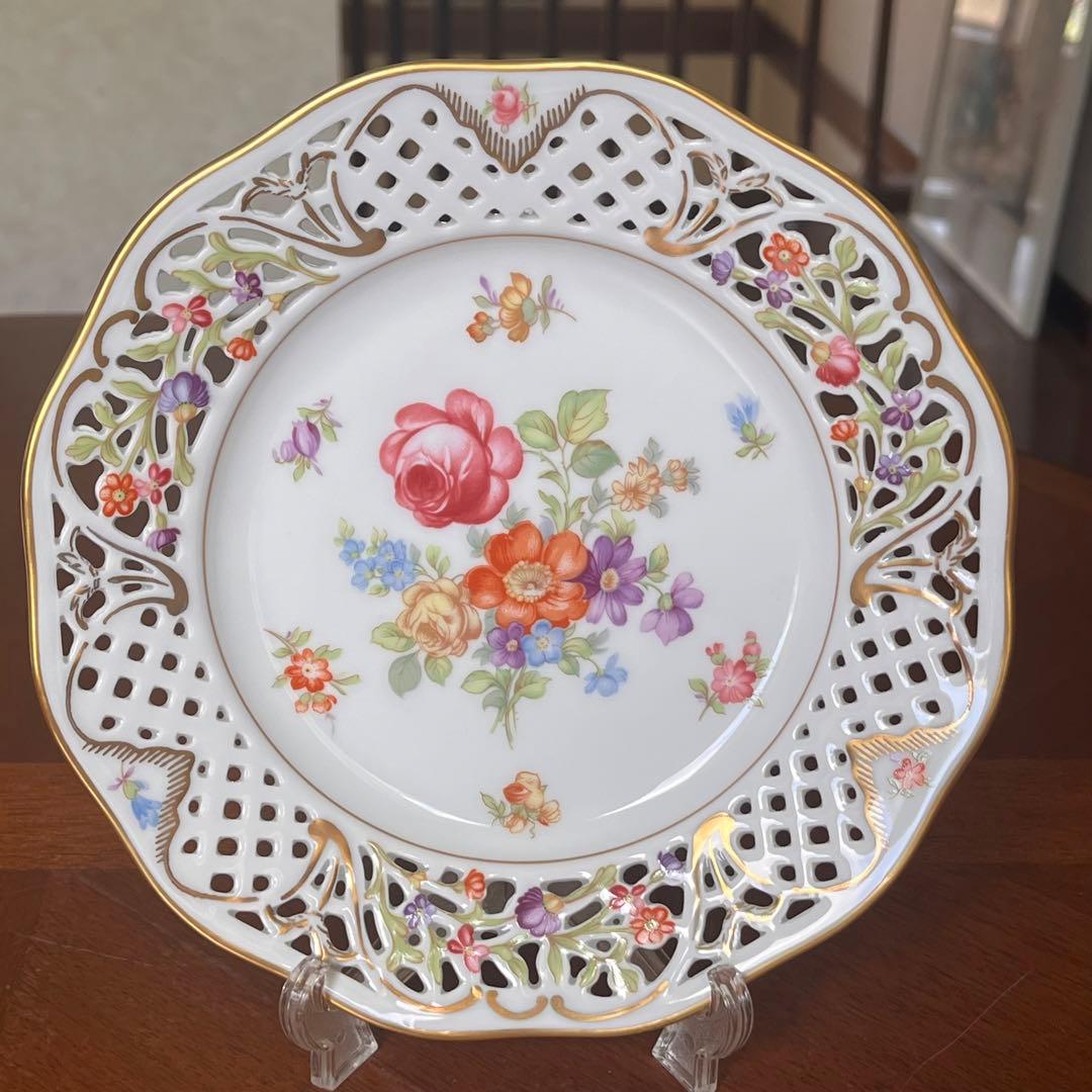 【レア美品】ドイツ製　シューマンババリア★ドレスデンフラワー★ピアスプレート　②