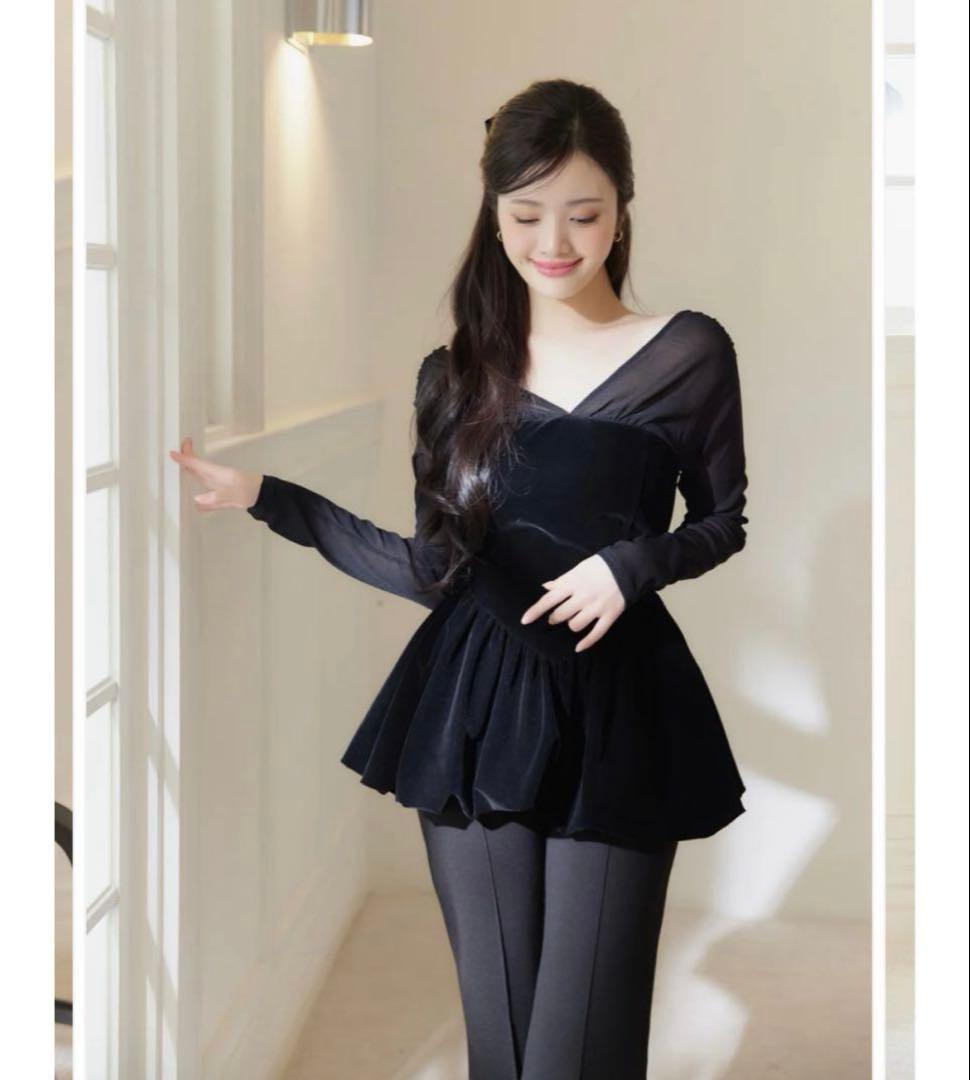 polaura ベロアビスチェバルーントップス ブラック