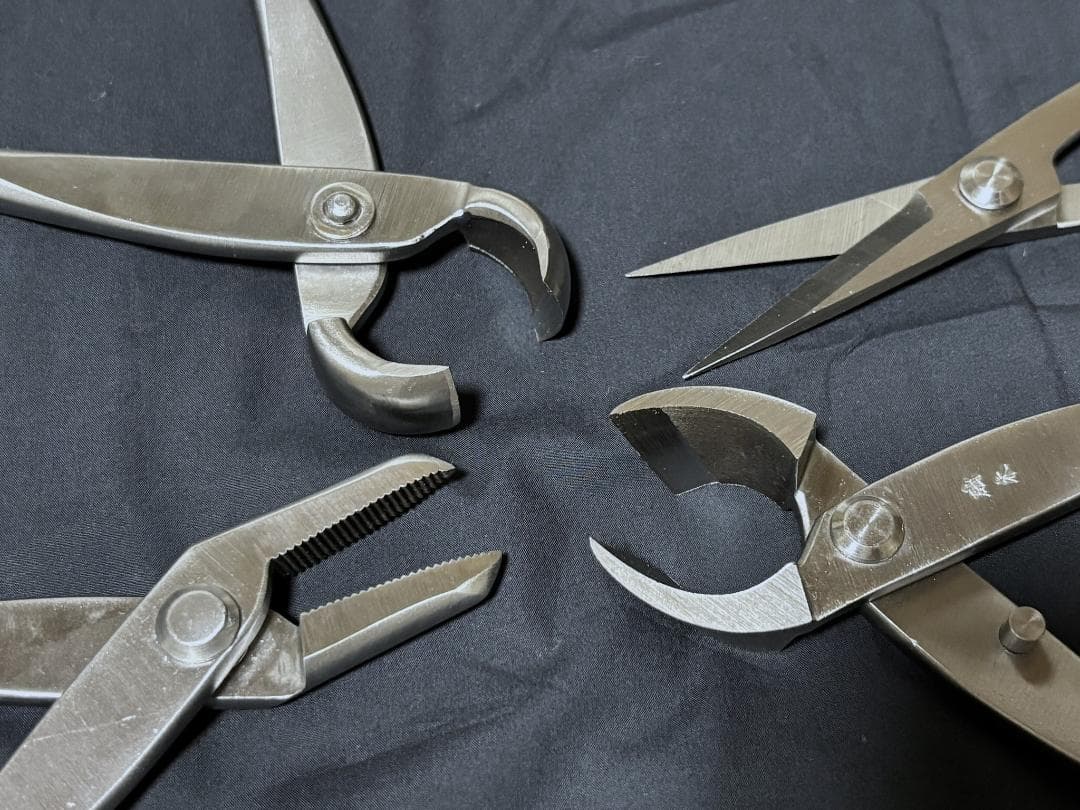 盆栽道具4点セット　ハサミ ヤットコ 又枝切狭 コブ切狭